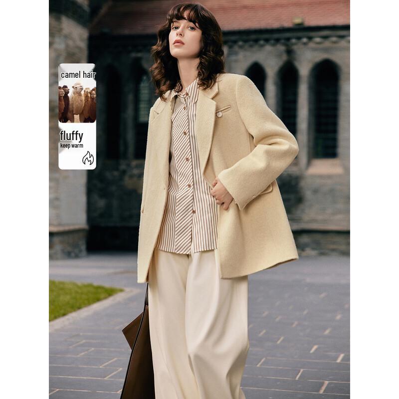 ELLE Women s Camel Wool Blend Winter Coat L