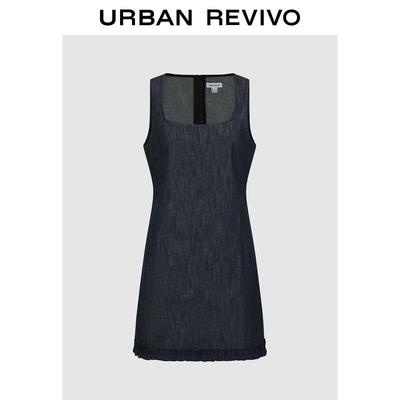 UR 2026 Spring Women's Ruffle U-Neck Short Denim Dress