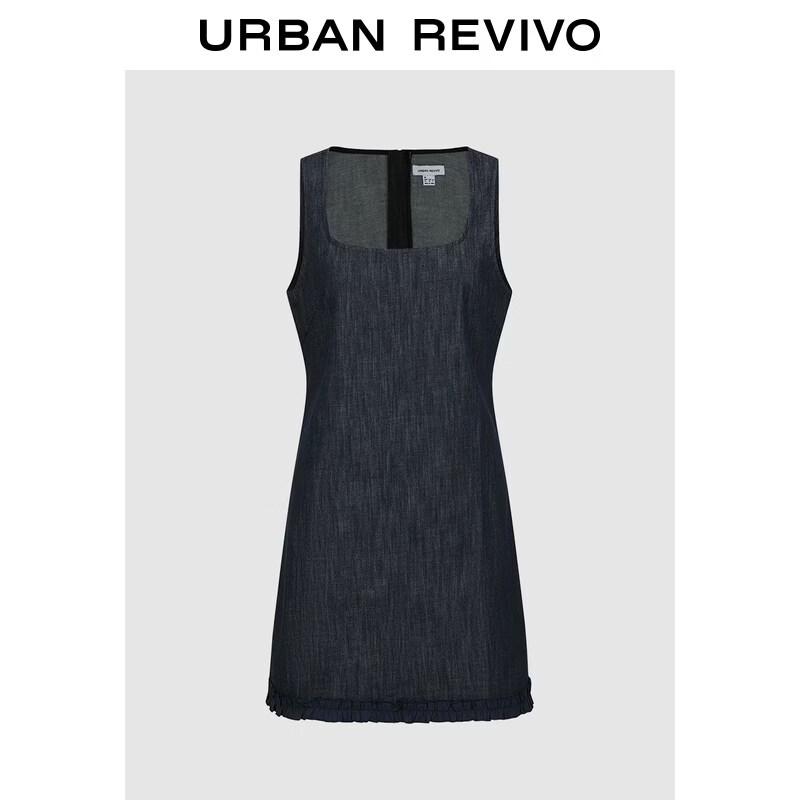 UR 2026 Spring Women s Ruffle U-Neck Short Denim Dress S