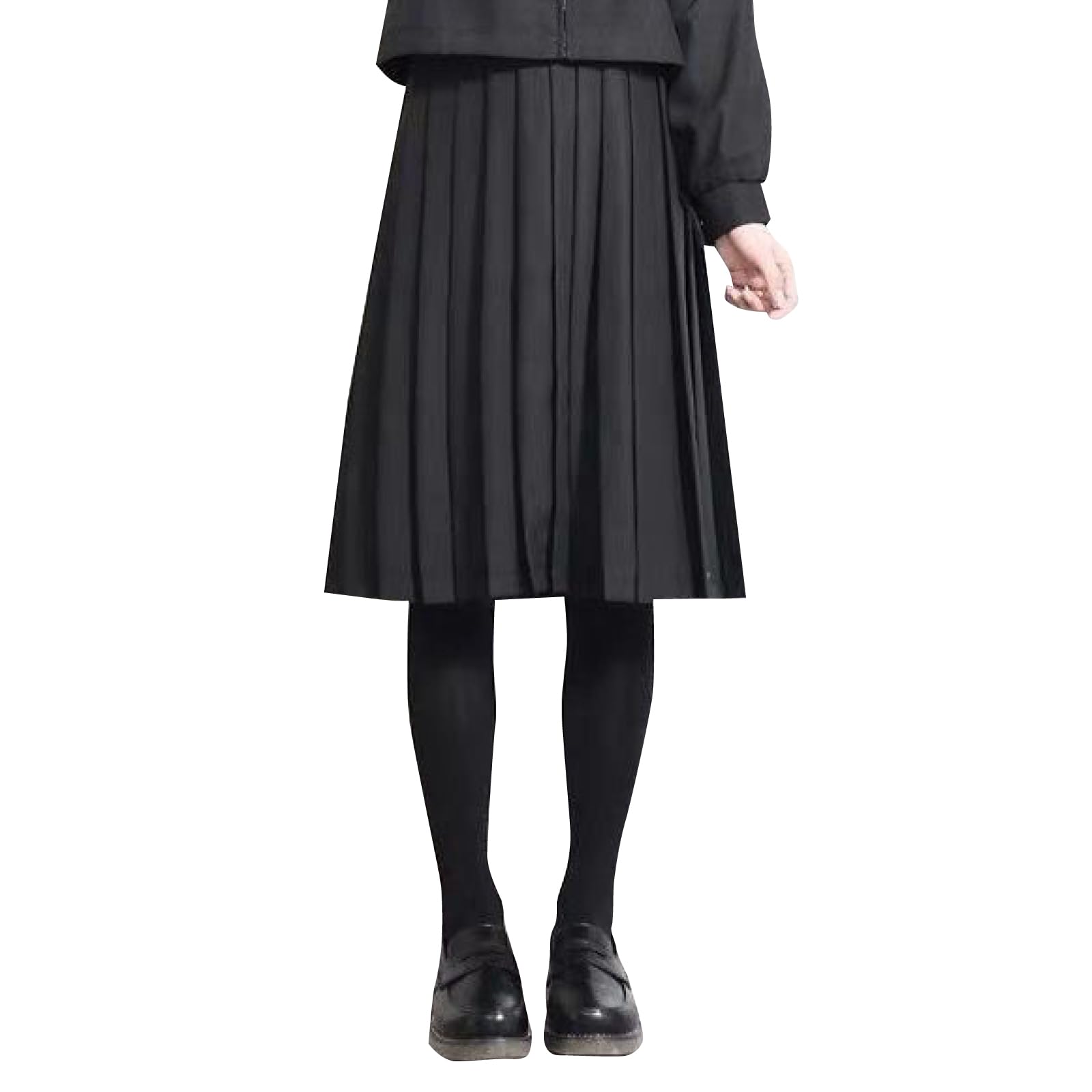 

RONGUI 60cm Pleated Skirt, Mid-Length, Black, Uniform Skirt, Plus Size, High School Girl Sailor Skirt (2XL)