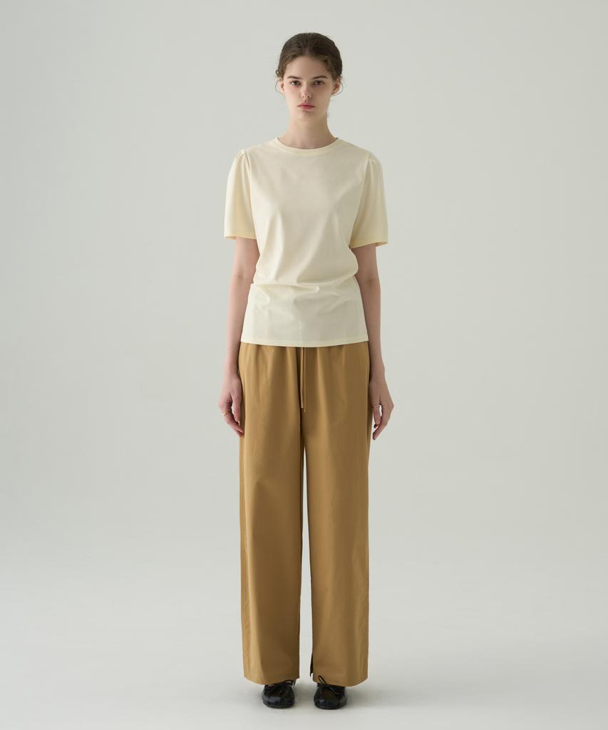 Deuloupisumeon Puff Sleeve Supima Cotton Short Sleeve T-Shirt [Yellow Beige]