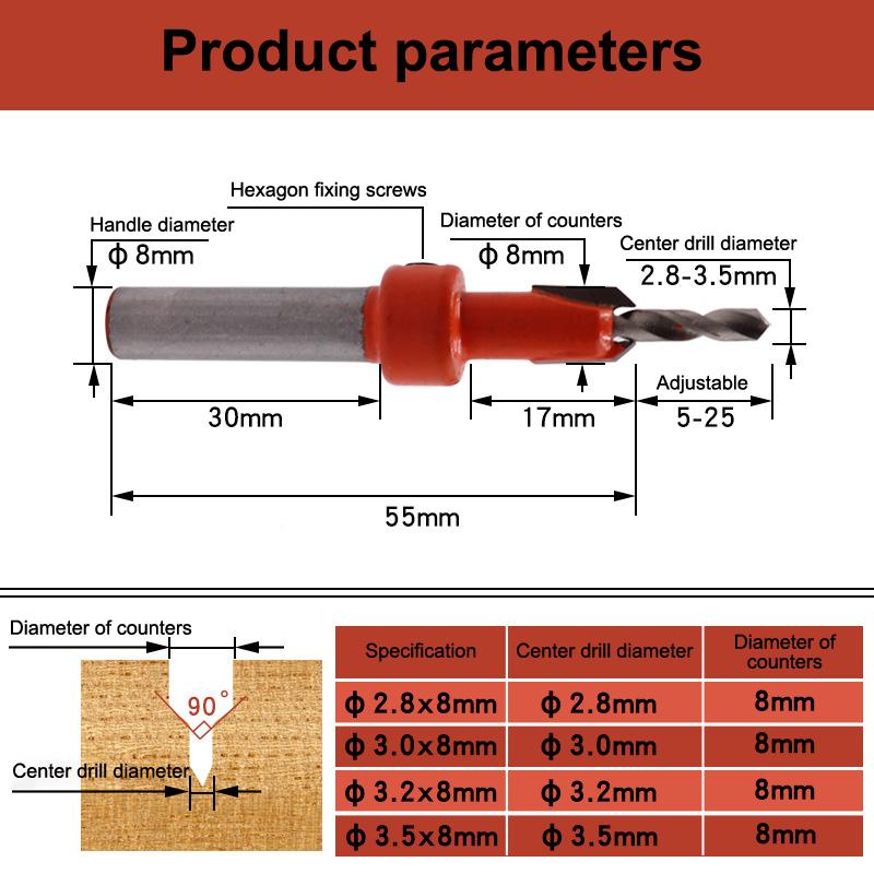 8Mm Woodworking Countersink Router Drill Bit Set Screw Extractor Router Bits Hole Punch Woodworking Tools For Wood Drilling