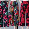 Mom Cotton Blend Printed Culottes Summer Casual Thin Cropped Pants Women Loose Elastic Waist Wide-leg Pants