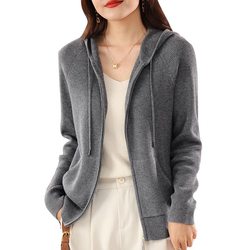 2026 Autumn/Winter Women's Knitwear: Korean Style Zipper Hoodie Cardigan