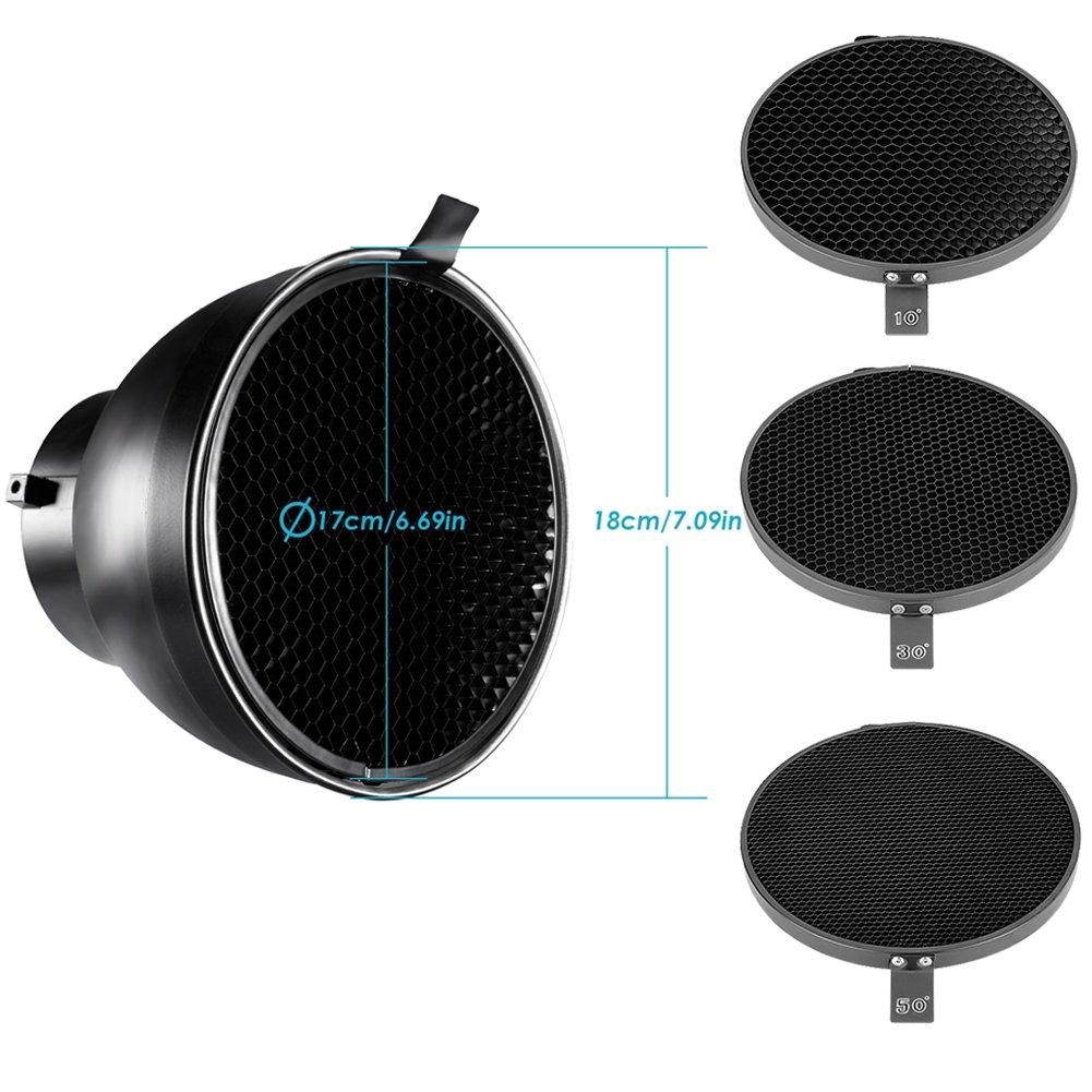 Neewer 18cm Standard Reflector Diffuser with Degree Honeycomb Grid Light Reflector Lampshade Dish for Bowens Mount Studio Light Strobe Flash 7"/