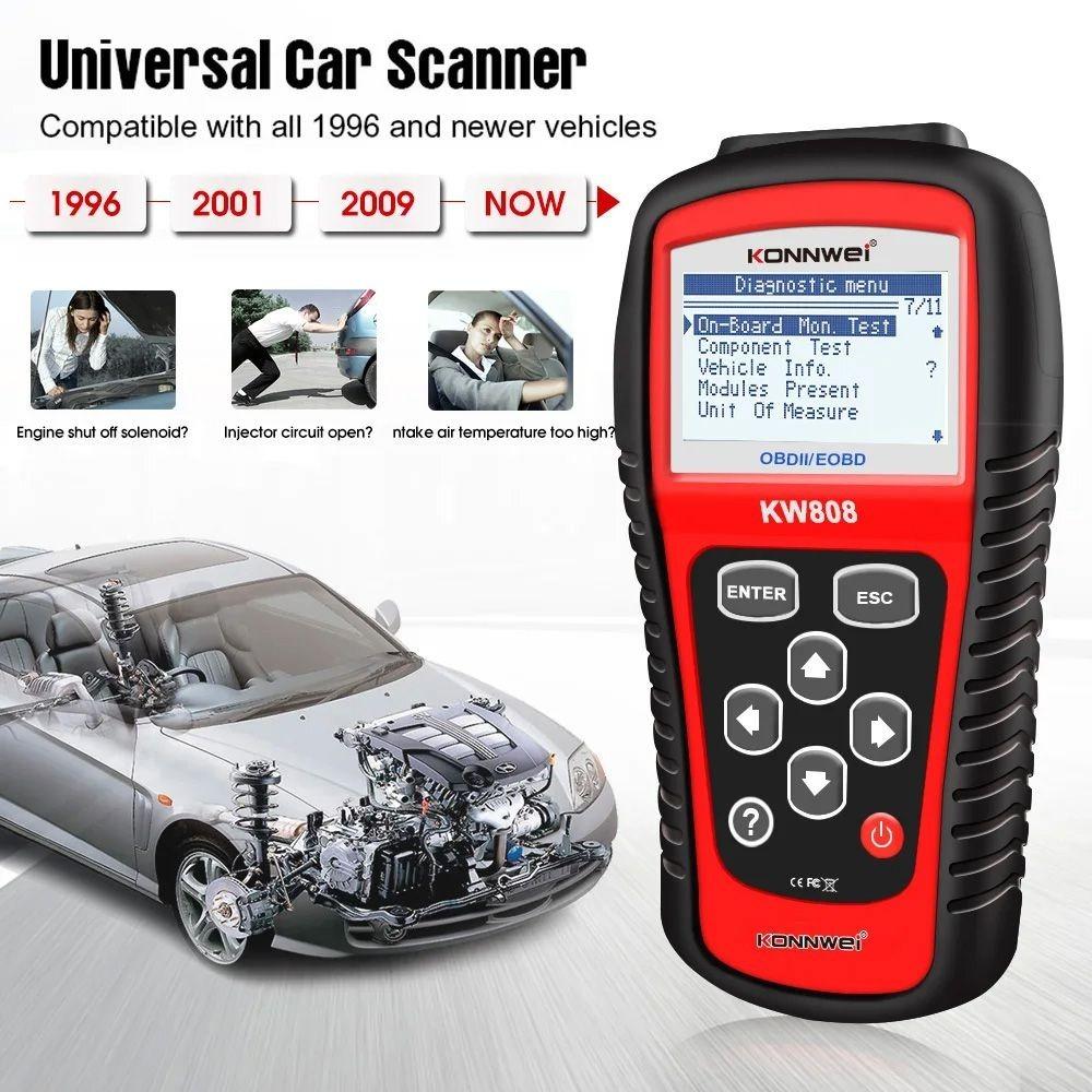 KONNWEI KW808 OBD2 Auto skener OBD2 Automotive Diagnostic Scanner Tool Nástroje na čítanie chybových kódov motora pre autá