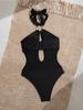 Bikini Sexy de Color Sólido con Aberturas y Cuello Halter para Mujer, Moda Elegante, Traje de Baño para Vacaciones en la Playa