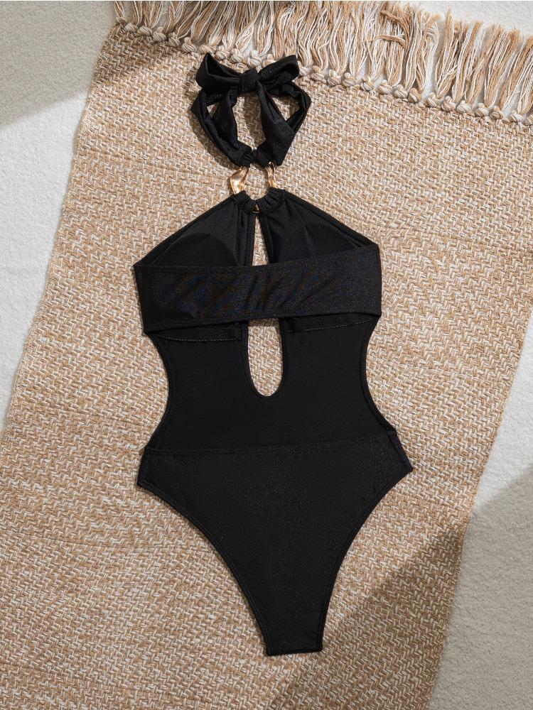 Bikini Sexy de Color Sólido con Aberturas y Cuello Halter para Mujer, Moda Elegante, Traje de Baño para Vacaciones en la Playa