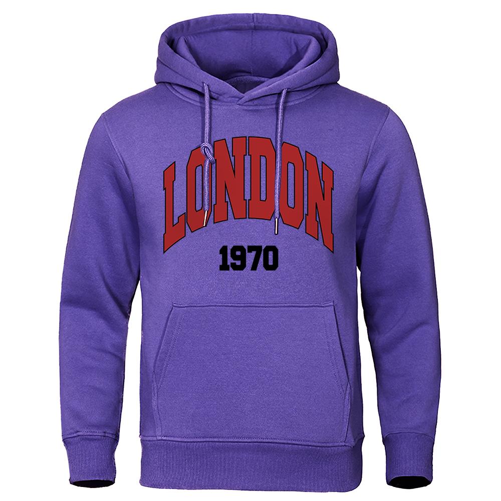 London, Uk 1970 Street Letter Hoodies Mens Hip Hop Street Hoody Crewneck Casual Clothes Oversized Fleece Men Sweatshirt