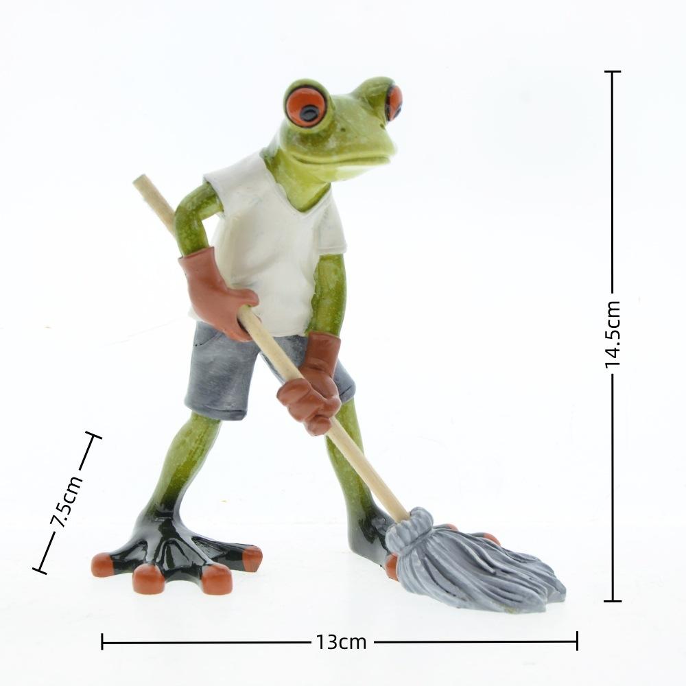 

Cute Cartoon Frog Statue Mopping The Floor Frog Figurines Tabletop Ornament Personalized Home Office Animal Model Decoration