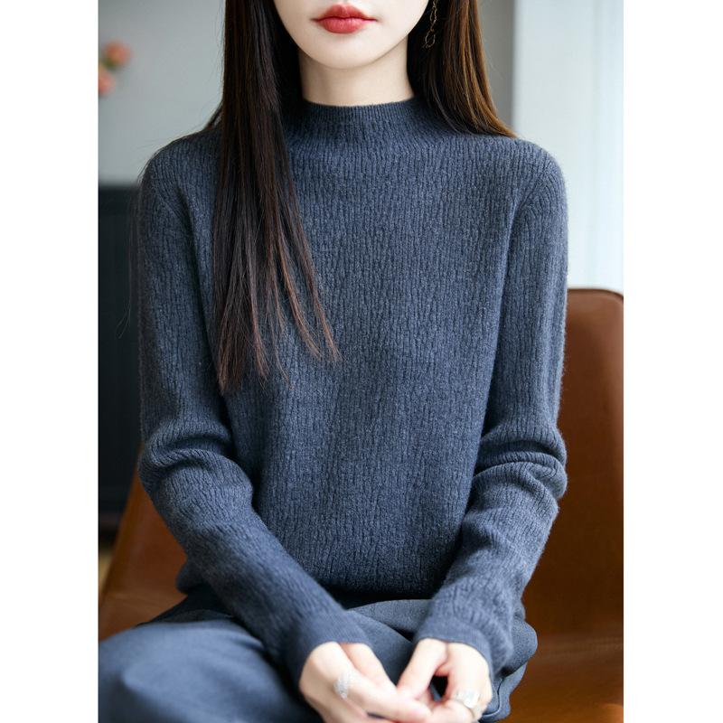 DAFIFY Women's Fashion Casual Fall Winter Solid Color Print Long Sleeve Half Turtleneck Sweaters