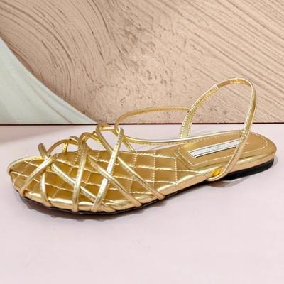 Fashion Gold Woven Hollow Flat Sandals Women Fashion Cross Tied Brand Designer Shoe Summer Sexy Non-slip Beach Sandal Sandalias De Mujer