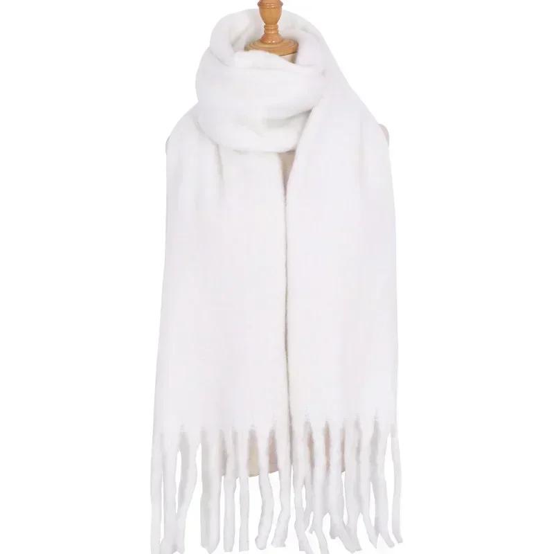 Solid Color Scarf For Women Super Thick Warm In Winter Big Shawl Plush White Snow Scarf  Design Unisex Foulard