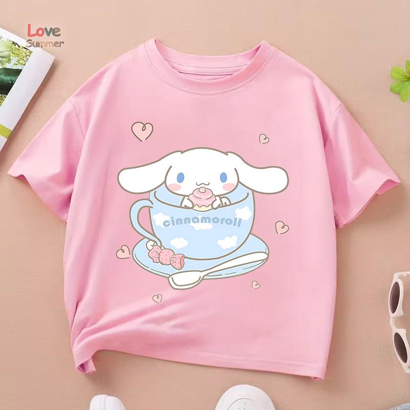 Cinnamoroll Dívka Roztomilé Ležérní Krátký Rukáv 2026 Léto Potisk Tričko Perfektní Dárek pro Děti ve Věku 4-14 Trendy pro Streetwear zpět do školy