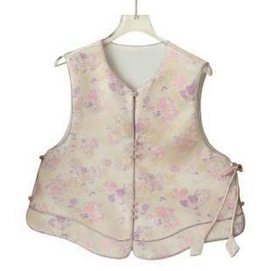 Spring Plus Size Retro Chinese Frog Button Jacquard Satin Vest - Women s Sleeveless, Versatile, Age-Defying Top XL розовый