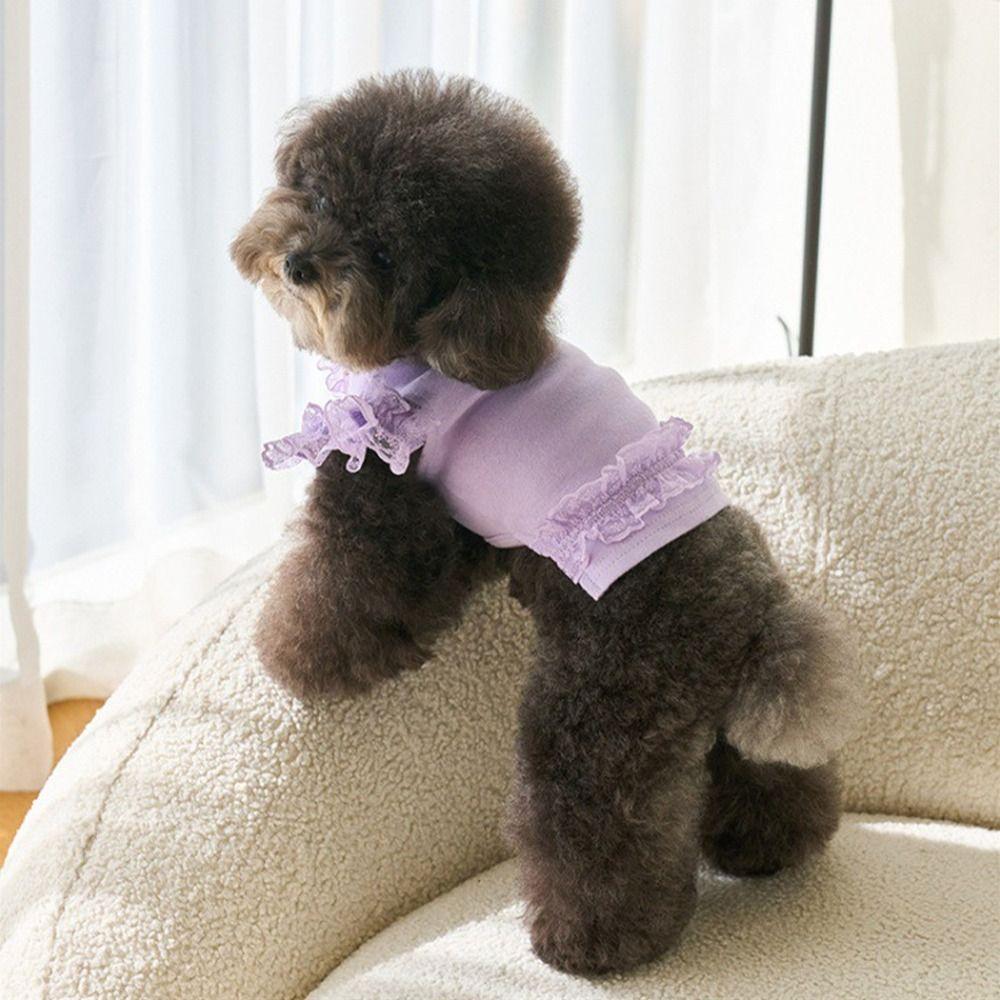 Lace Dog Clothes Flying Sleeve Cat Base Skirt Pet Supplies Cat T-shirt  Spring