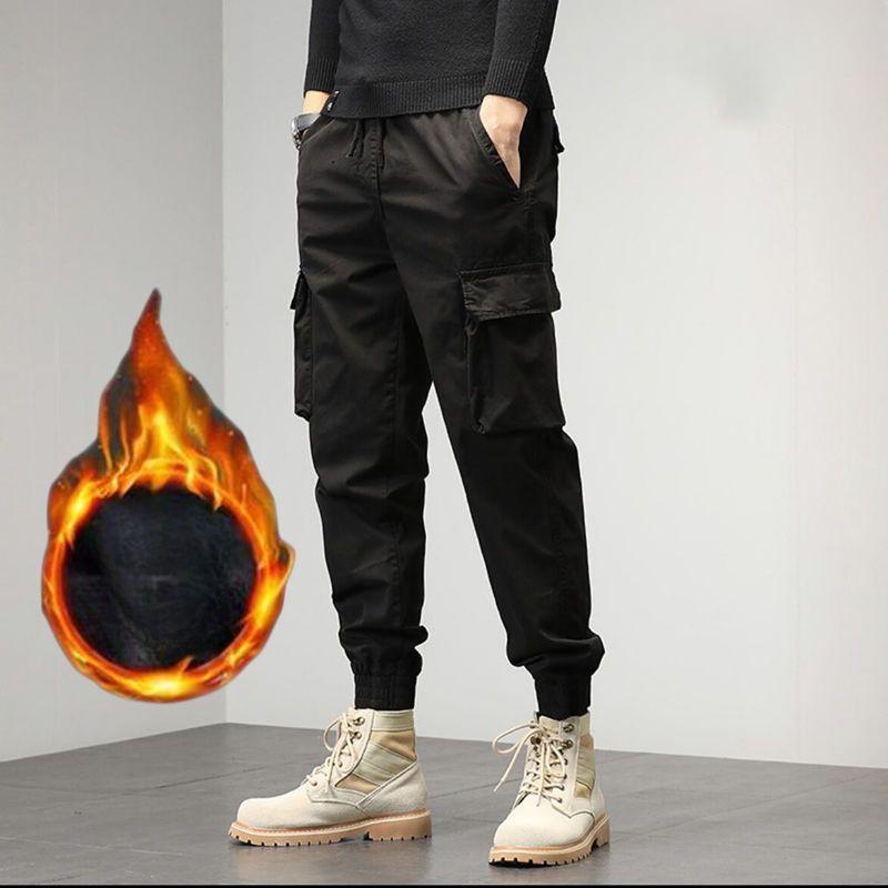 Men's Winter Plus Velvet Thickened Loose Multi-pocket Warm Casual Trousers
