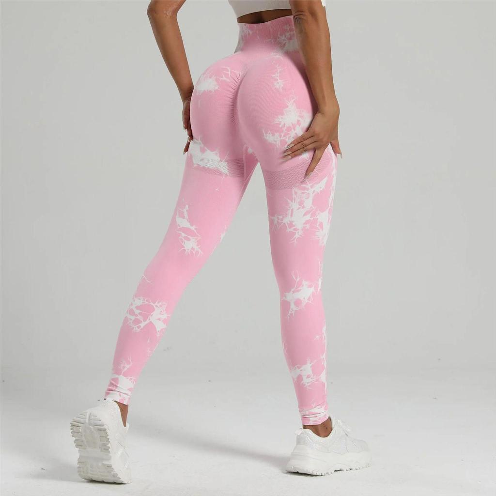 Exclusive Tie-Dye High-Waisted Peach Lift Yoga Pants - Seamless, Thick, and Long for Europe and America