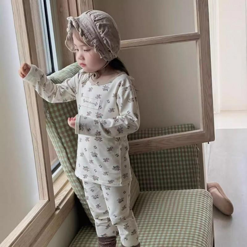 Kids Cotton Pajama Set Boys Girls Soft Sleepwear Long Sleeve Underwear Round Neck A Class Safety Homewear