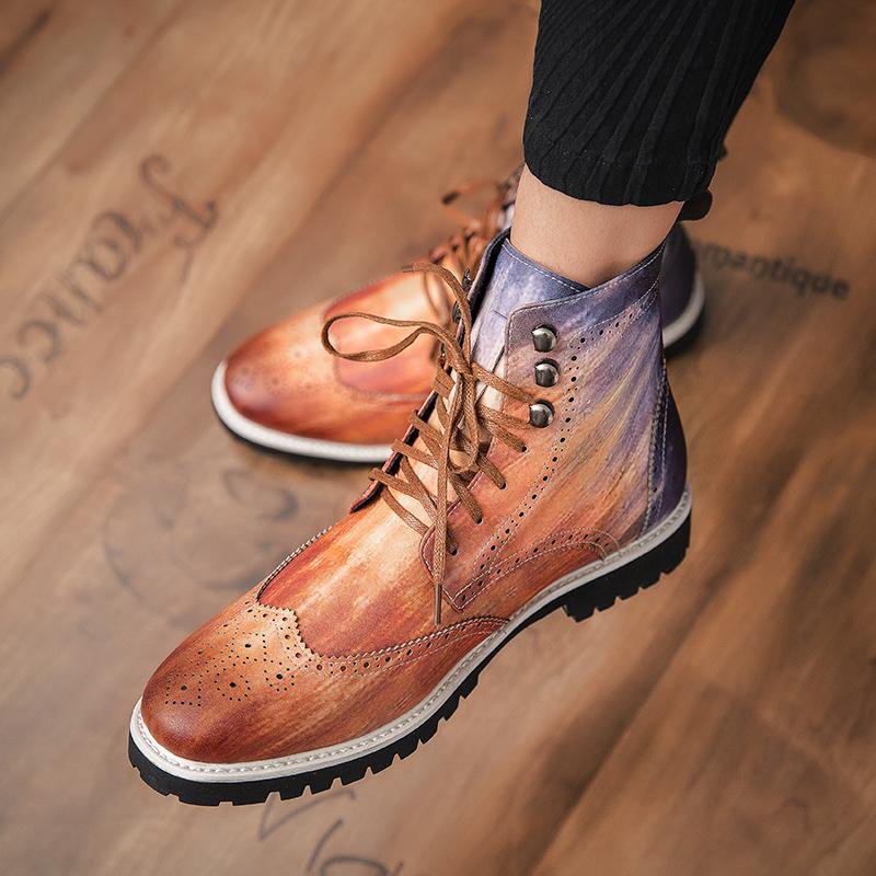 

Персонализированные мужские ботинки для бизнеса, толстая подошва, противоскользящие, прочные, европейские кожаные ботинки с высоким верхом, размеры 38-48, мужские ботинки 48