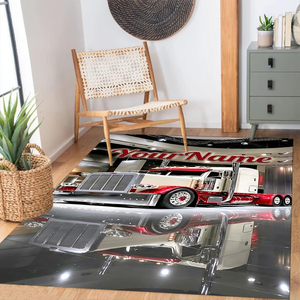Peterbilt Heavy Trucks Customizable Name Area Rug Perfect for Game Room Living Rooms Foyer Balcony Anti-slip Rug Office home decor