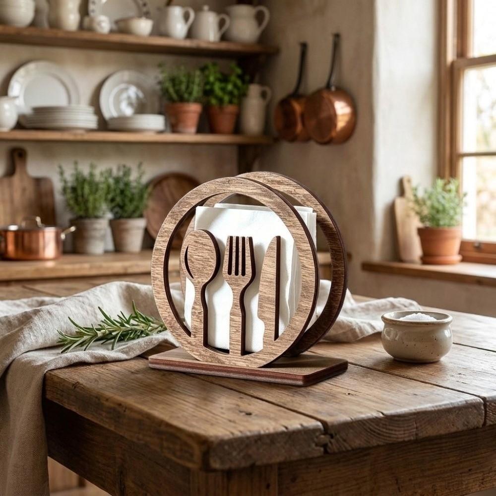 Hollow Out Wooden Napkin Holder Rustic Spork Napkin Stand Tissue Storage Holder Home Restaurant