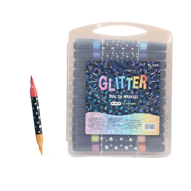 Glitter Marker Pen Set with Storage Case, Art Markers for Journaling, Card Making, Coloring, Lettering and Paper Crafts