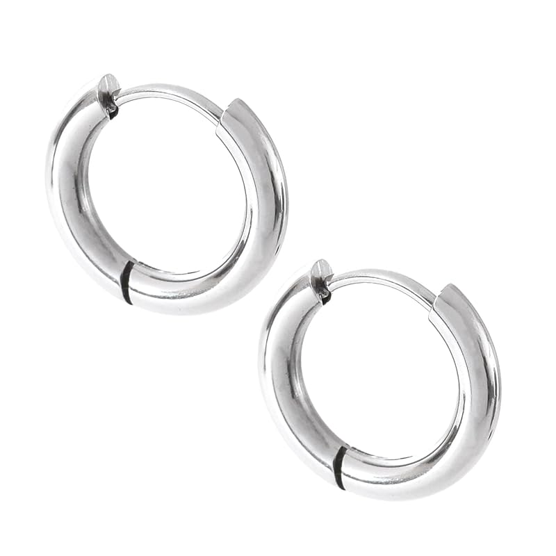 

[SCIOLTO] earrings hoop earrings ring earrings [18G set of 2 both ears] stainless Earrings that don t require a catch permanent earrings (Silver inner