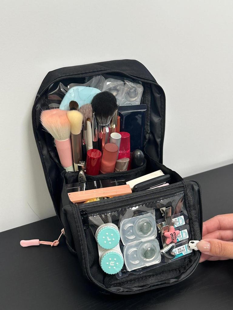 Korean Ins Style Makeup Bag with Bow - Large Capacity Skincare & Wash Bag