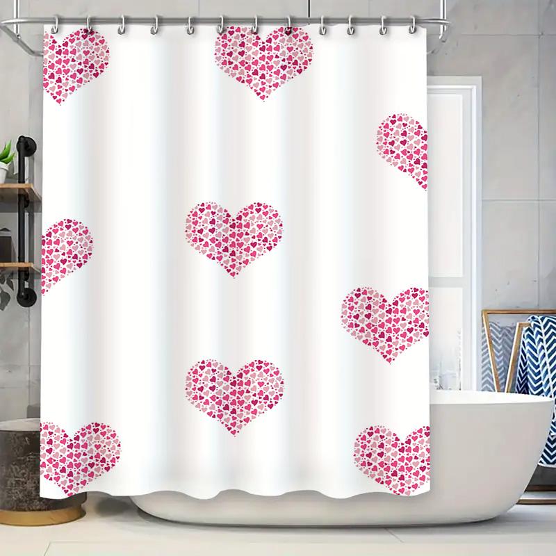 

Valentine S Day Shower Curtain With Pink Hearts Pattern Waterproof Bathroom Decor For Women Girls Gift Ideas (White) W60H190(CM)-1 Pcs