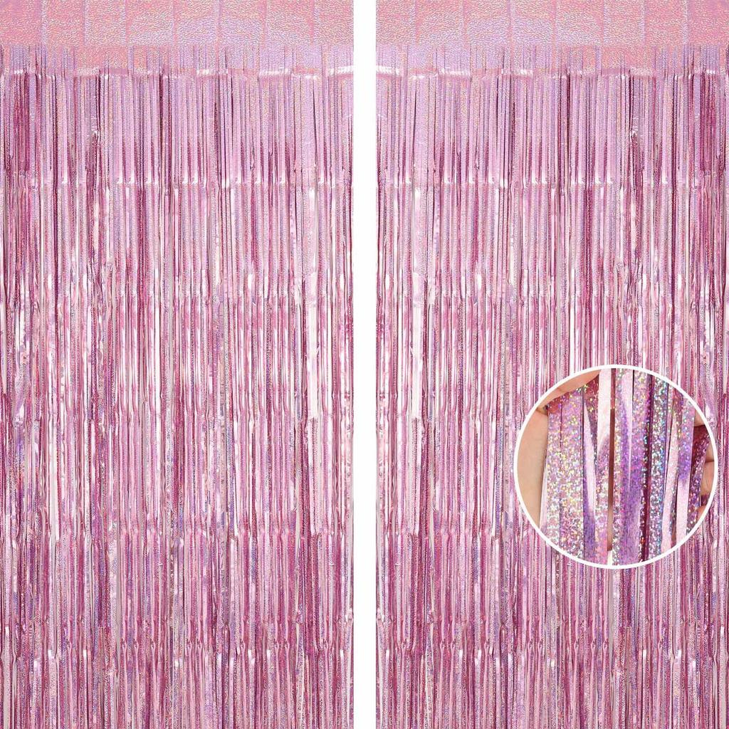 2Pcs Party Backdrop Curtains Metallic Foil Tinsel Curtain Glitter Foil Fringe Curtain Birthday Wedding Party Decoration Supplies