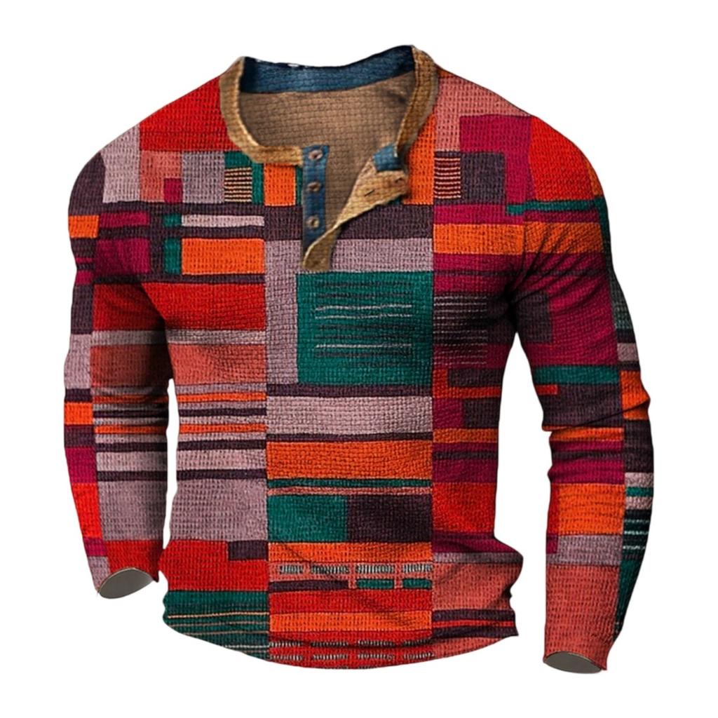 T-shirt Top da Uomo Girocollo Rete Trendy Stampata 3D a Manica Lunga