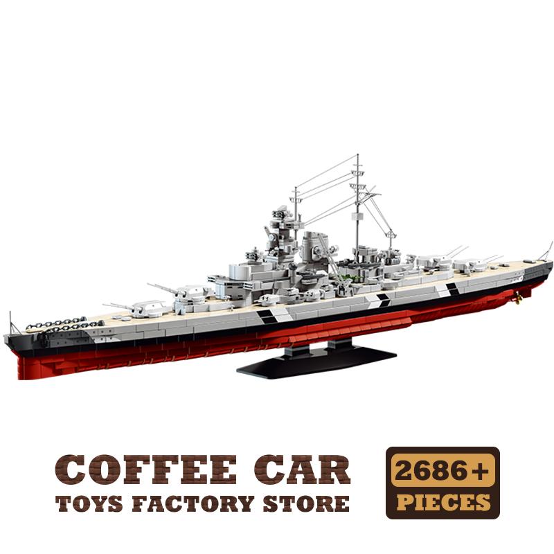 NEW German Warship Model Bricks Kit Military Battleship Building Blocks WW2 Cruiser Boat Submarine Assembly Toys Adult Kids Gift