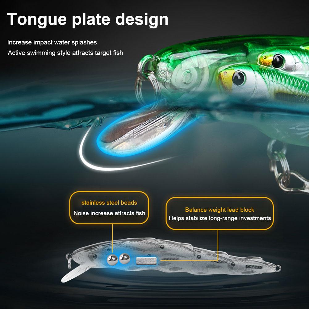 3Pcs Fishing Lures 3D Artificial Hard Fishing Bait Slow Sinking Crank Wobble Bait With Feathered Sharp Hook Fishing Accessories