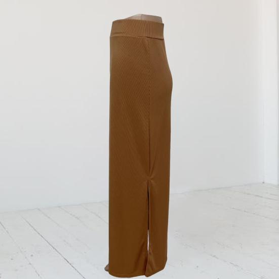 Dámska rebrovaná bodycon sukňa s rozparkom, vysoký pás, ceruzková sukňa, obopínajúca boky, úzky strih, dlhá sukňa, sukňa pre kancelársku dámu, pracovná sukňa