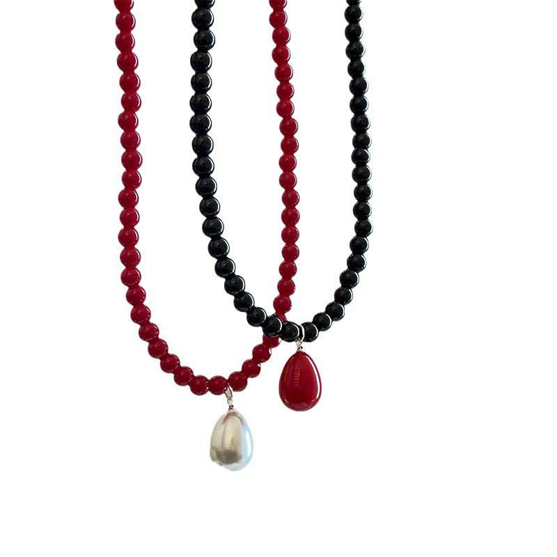 Korean Water Drop Pendant Beaded Necklace - Elegant Retro Choker for Women