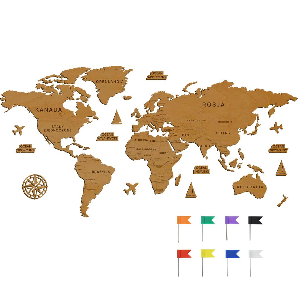World map of countries with accessories 120cm World map for wall for children