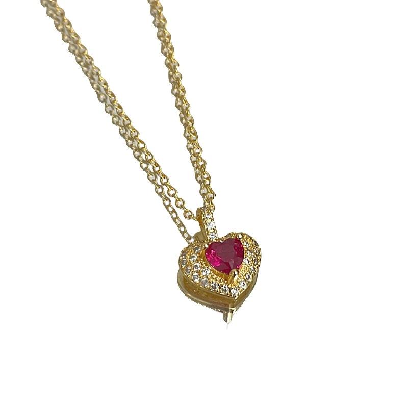 Pigeon Blood Red Treasure Love Zircon Necklace Simple Light Luxury Collarbone Chain Niche Design High-End Pendant