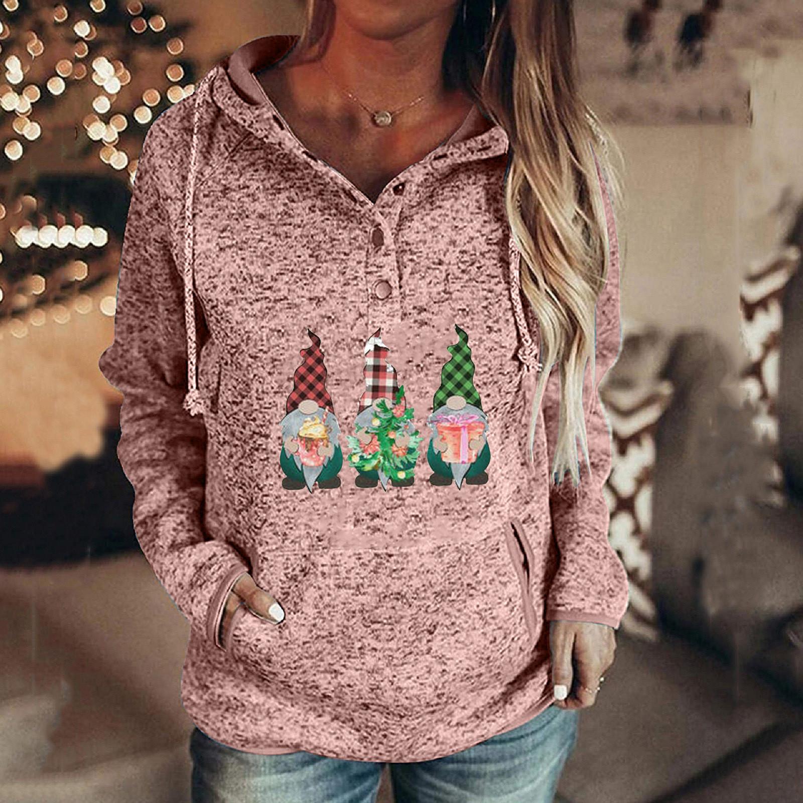 

Женская повседневная модная блузка с длинным рукавом и круглым вырезом с рождественским принтом, топ XL розовый
