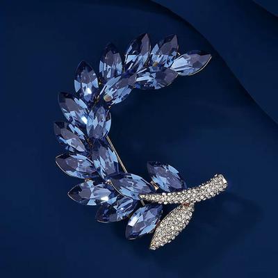 Blad Plant Maan Broche Dames Niche Design Gevoel Broche Imitatie Kristal Corsage Pak Accessoire