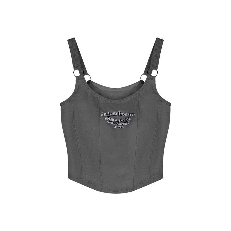 Pure Desire Style Blue Sexy Letters Embroidered Strap Vest