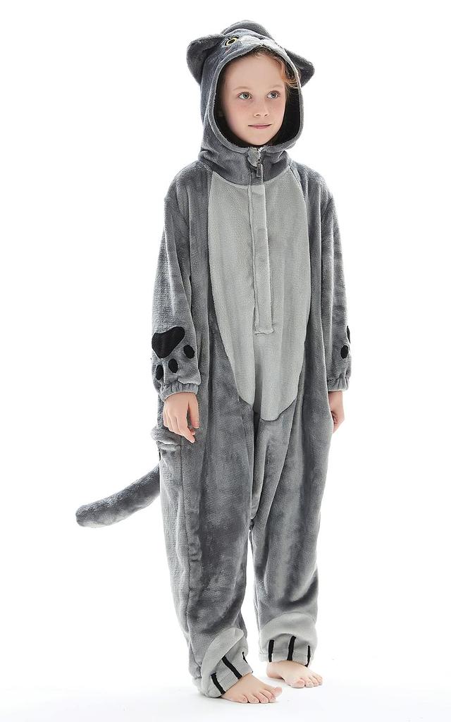 OLAOLA Cat Kigurumi Pajamas for Animal Winter Pajamas for Indoor Cute Size M Kids, Costume, Furry, Warm, Use, Flannel, Unisex,
