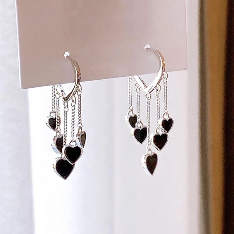 Punk Gothic Heart Earrings For Women Fashion Korean Jewelry Gifts Accessories Star Thorn Heart Colored Crystal Pendant Ear Hooks
