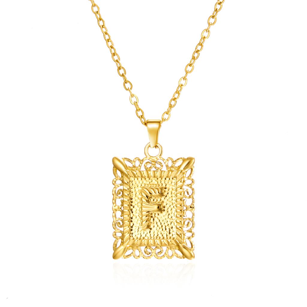 Exquisite Gold Color Initial Pendant Necklace for Women Men Stainless Steel Geometric Alphabet Necklace Friendship Jewelry