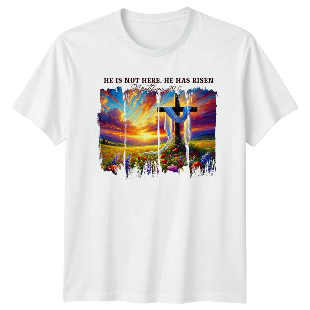 He Is Not Here He Has Risen Easter Cross TShirt Religious Tee S