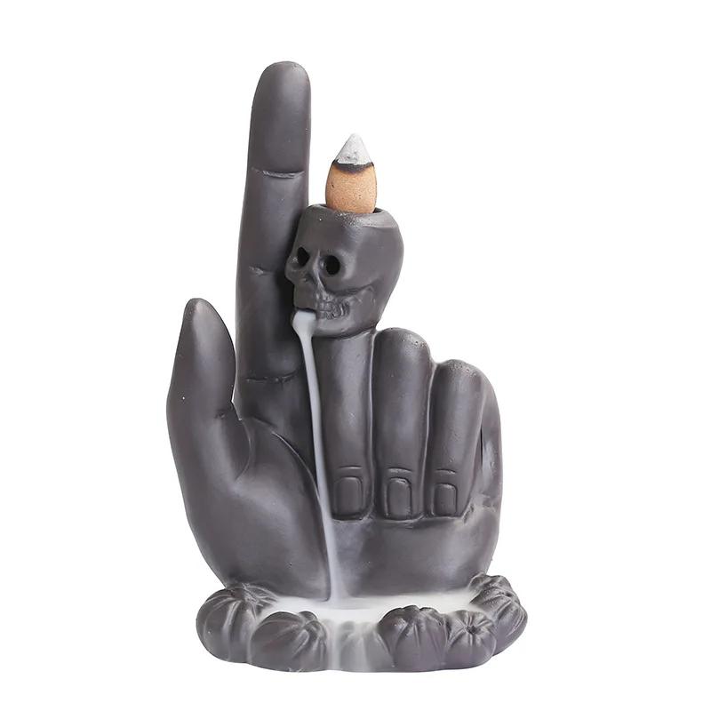 1pc Purple Clay Backflow Incense Burner, Creative Skull & Hand Design, Halloween Home Decor (Without Incense)