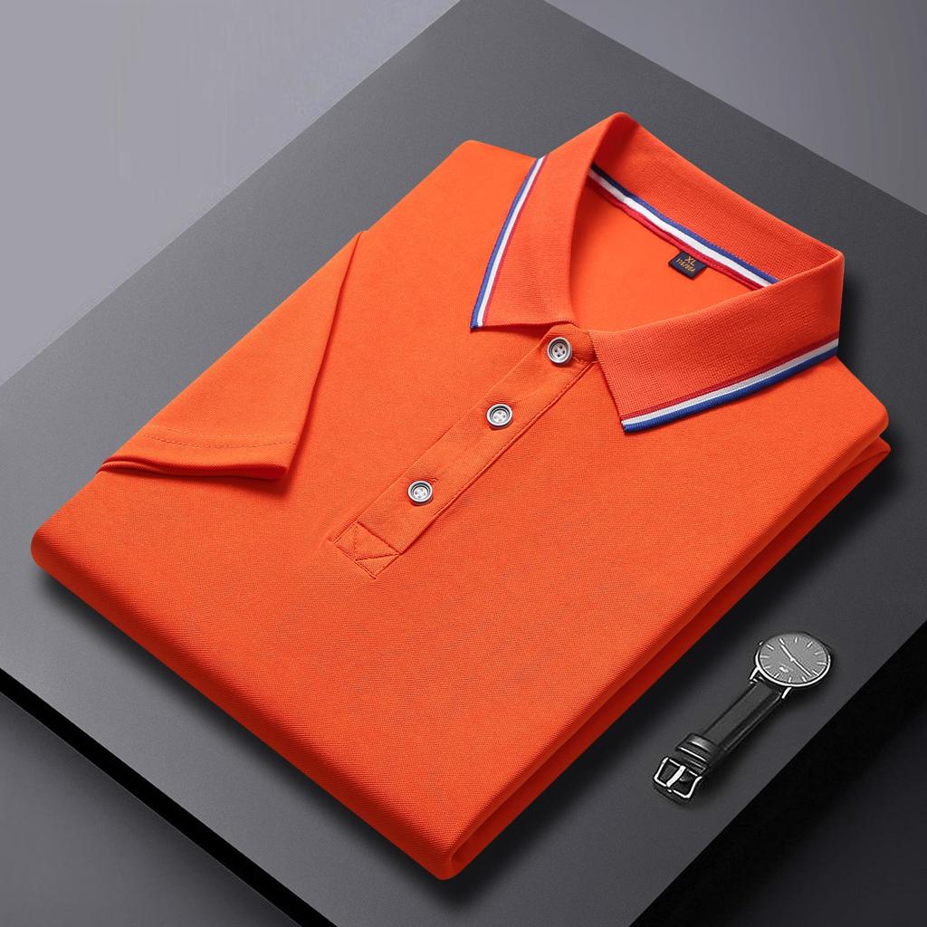 Breathable Summer Turn-Down Collar Polo Shirt - Solid Color, Short-Sleeved, Comfortable, Customizable Workwear T-Shirt