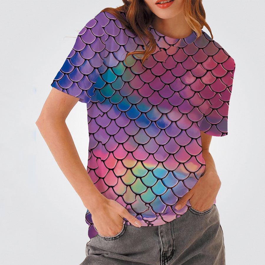 Summer Sparkling Scales 3D Print T-shirts Women Streetwear Casual Fashion Y2k Short Sleeve T Shirt O-neck Tees Tops Clothing