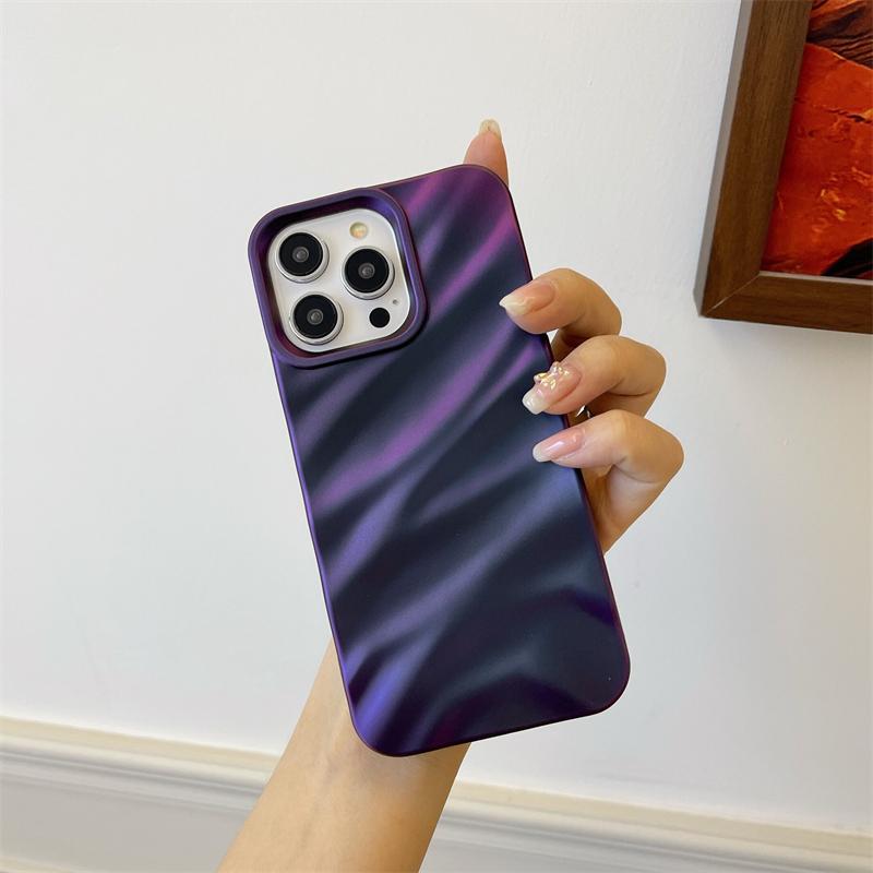 Luxury Wave Satin Ruffle Pattern Phone Case For iPhone 11 12 13 14 15 16 Pro Max Plus Glitter Shockproof Solid Color Cover
