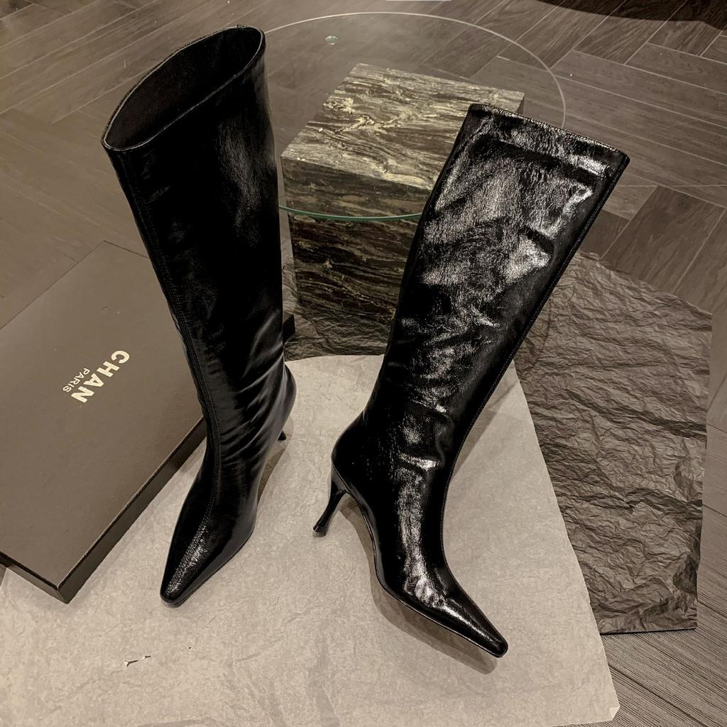 2025 New Pure Leather Inside and Out~ Sexy Pointed Stiletto But Knee Knight Boots Genuine Leather Boots for Women